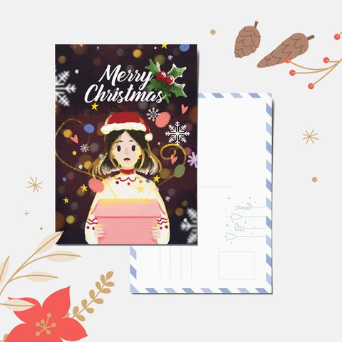 girl with gift box pcard