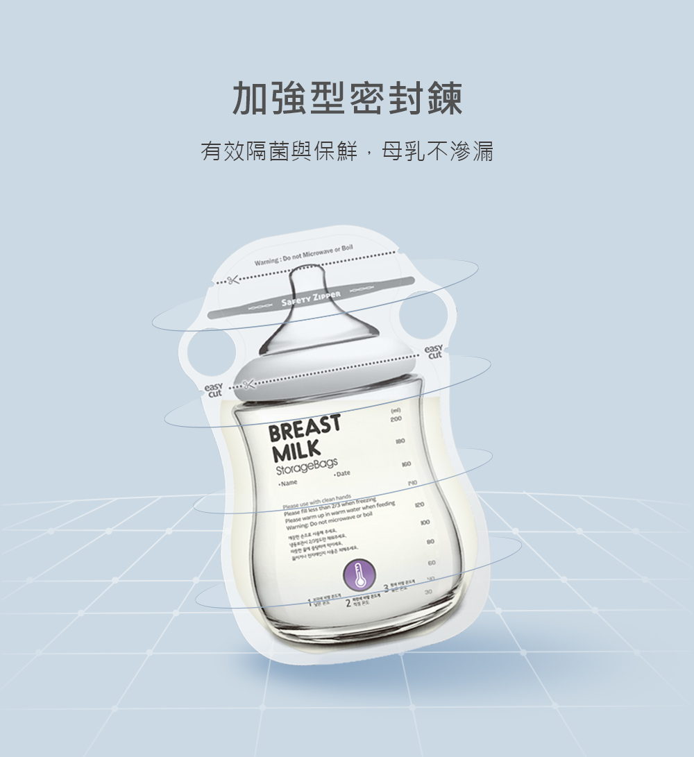 BAILEY感溫母乳儲存袋 指孔型，加強型密封鍊