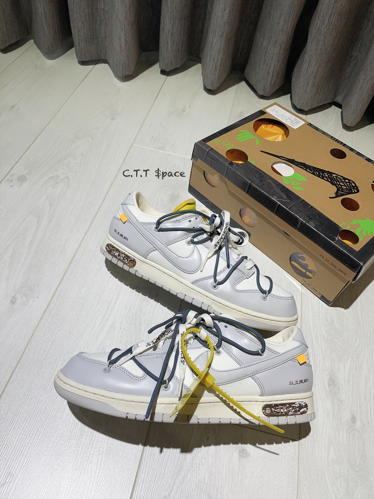 Off-white x Nike dunk low “The 50” No.41 鐵灰鞋帶配黃扣灰白亮皮男女鞋– CTT $pace