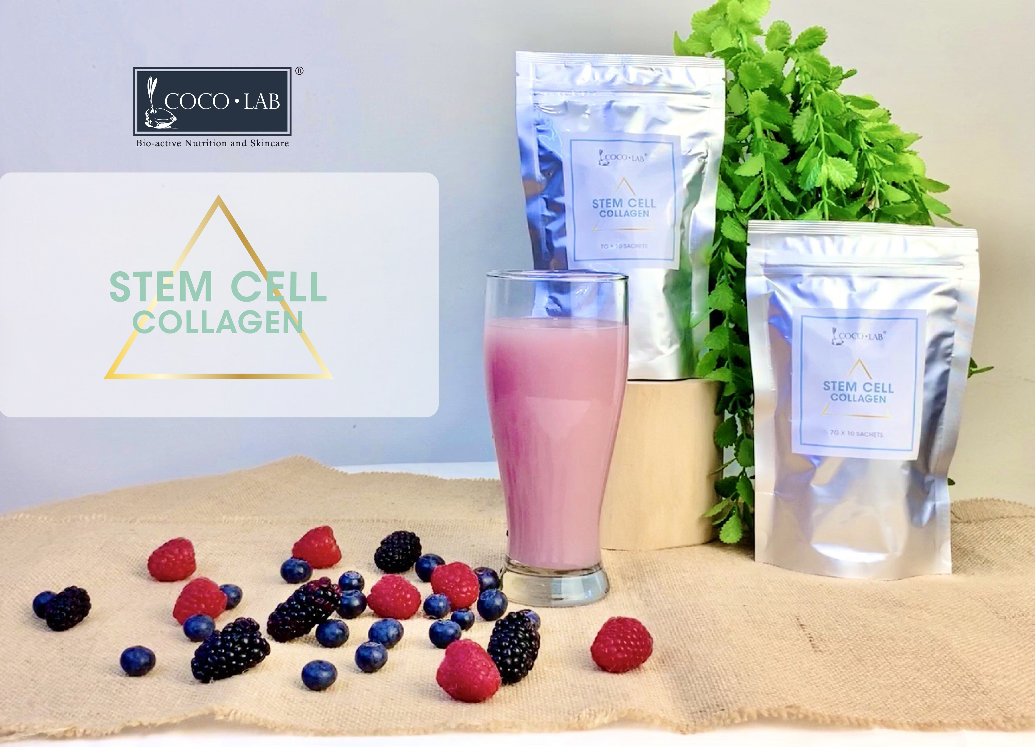 COCOLAB’s Stem Cell Collagen drink is the latest in combining 4 active ingredients to give your skin the supporting structures for beautiful and younger skin. This all natural beauty supplement comes in convenient sachets in a delicious mixed berry flavour. Replenish your skin’s collagen levels and boost new skin cell production by 10x with Stem Cell Collagen. Now that's a yummy drink working extra hard for your skin.  Highly recommended for maintaining and restoring youthful skin.