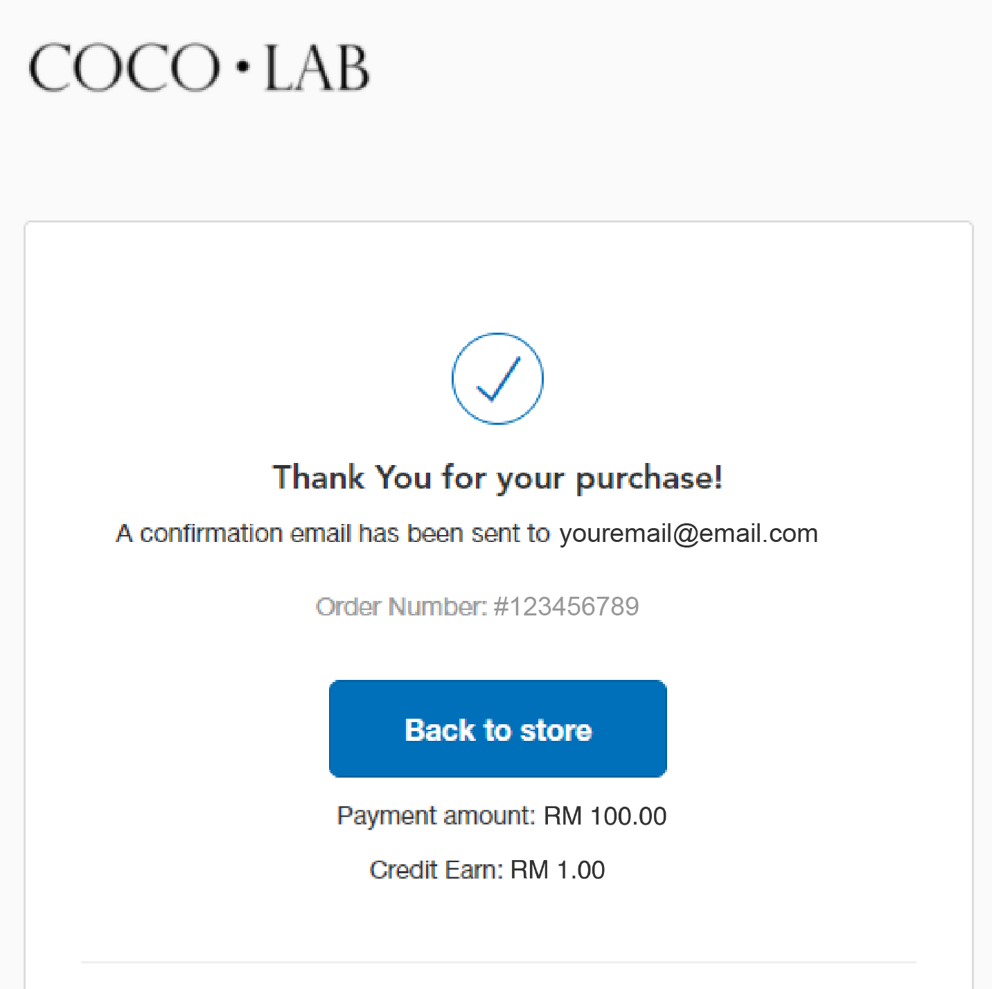 Thank you for your purchase page COCOLAB