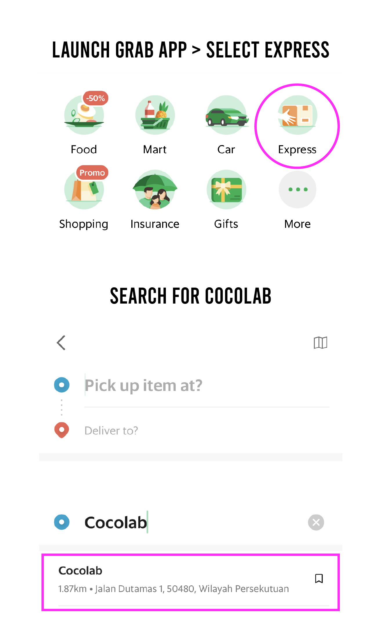How to use grab for self pickup at COCOLAB.1