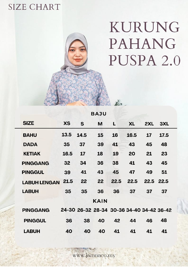 Saiz chart kurung pahang puspa 2