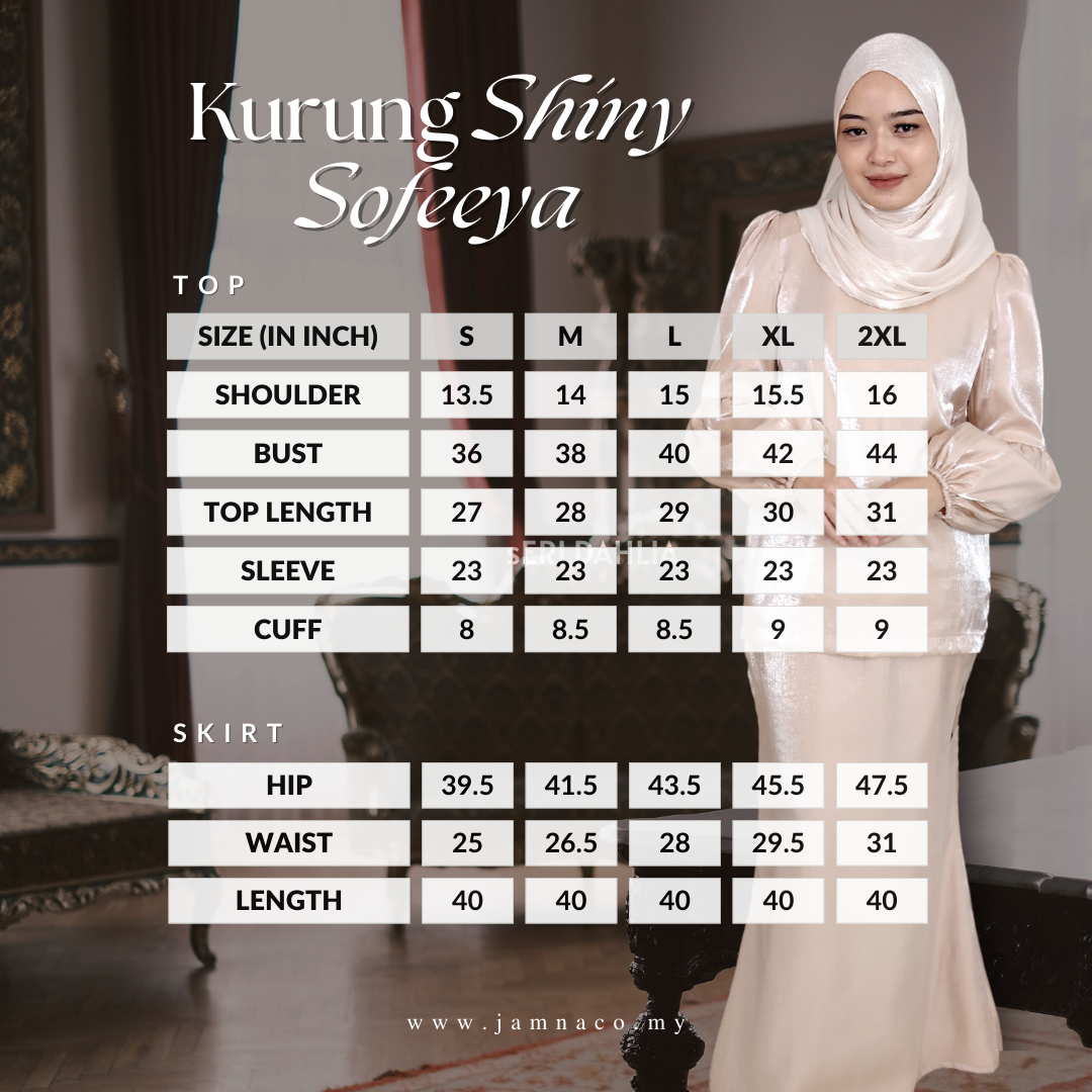 Size Chart Kurung Shiny Sofeeya