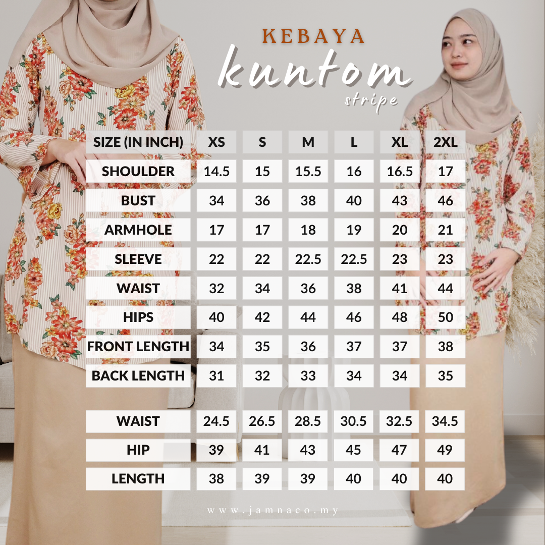 Size Chart Kebaya Stripe Kuntom