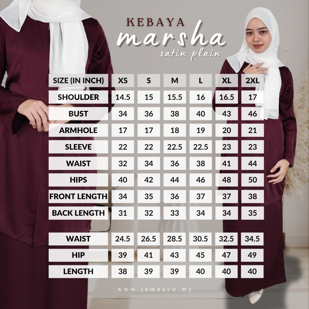 _Size Chart Kebaya Marsha Satin Plain