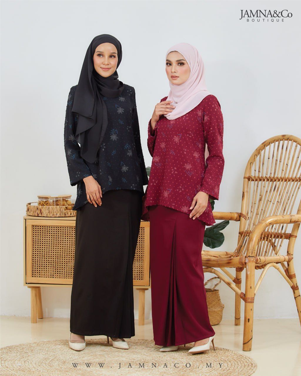 Kurung Nerissa Black and Maroon