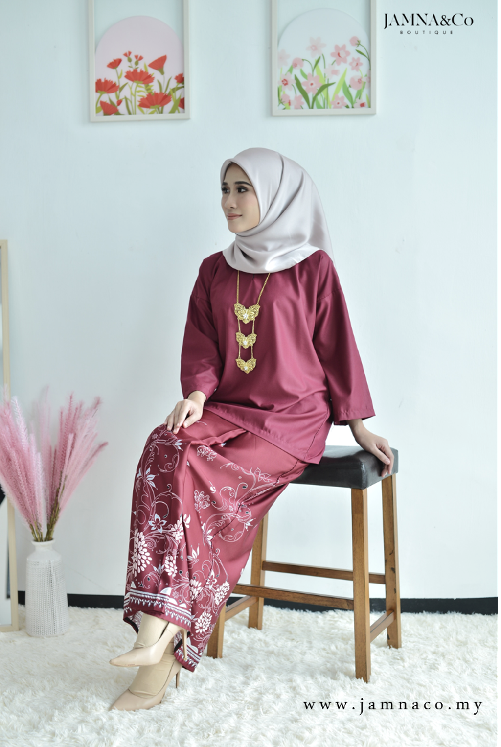 Kurung Kedah Batik Opah Maroon