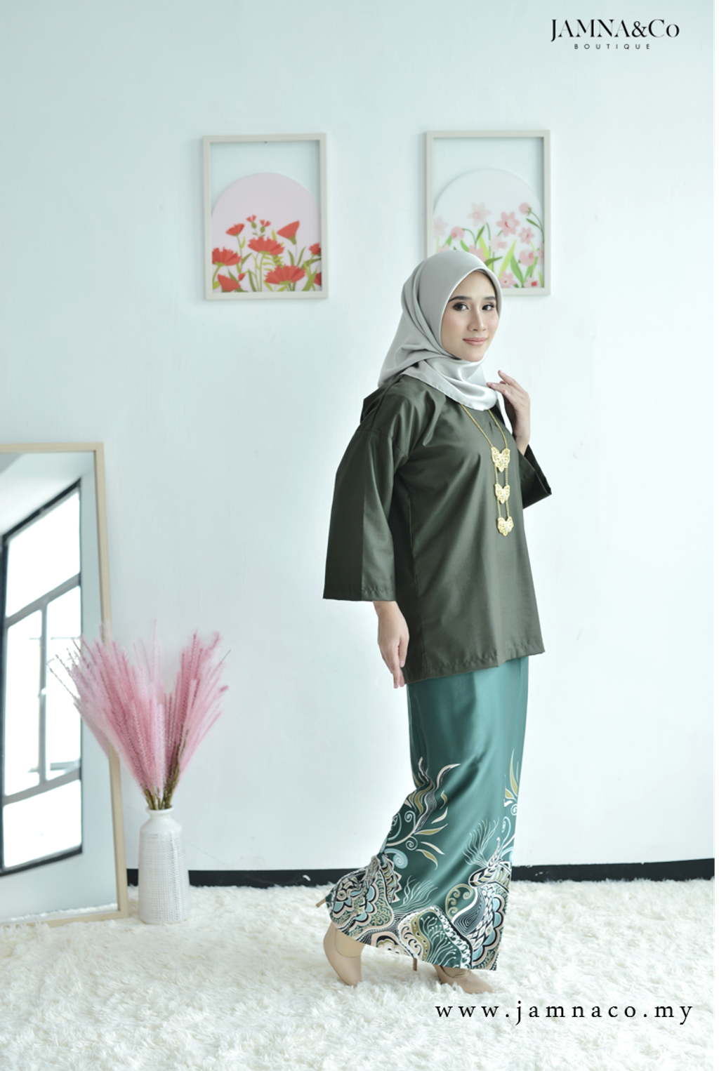 Kurung Kedah Batik Opah Olive Green