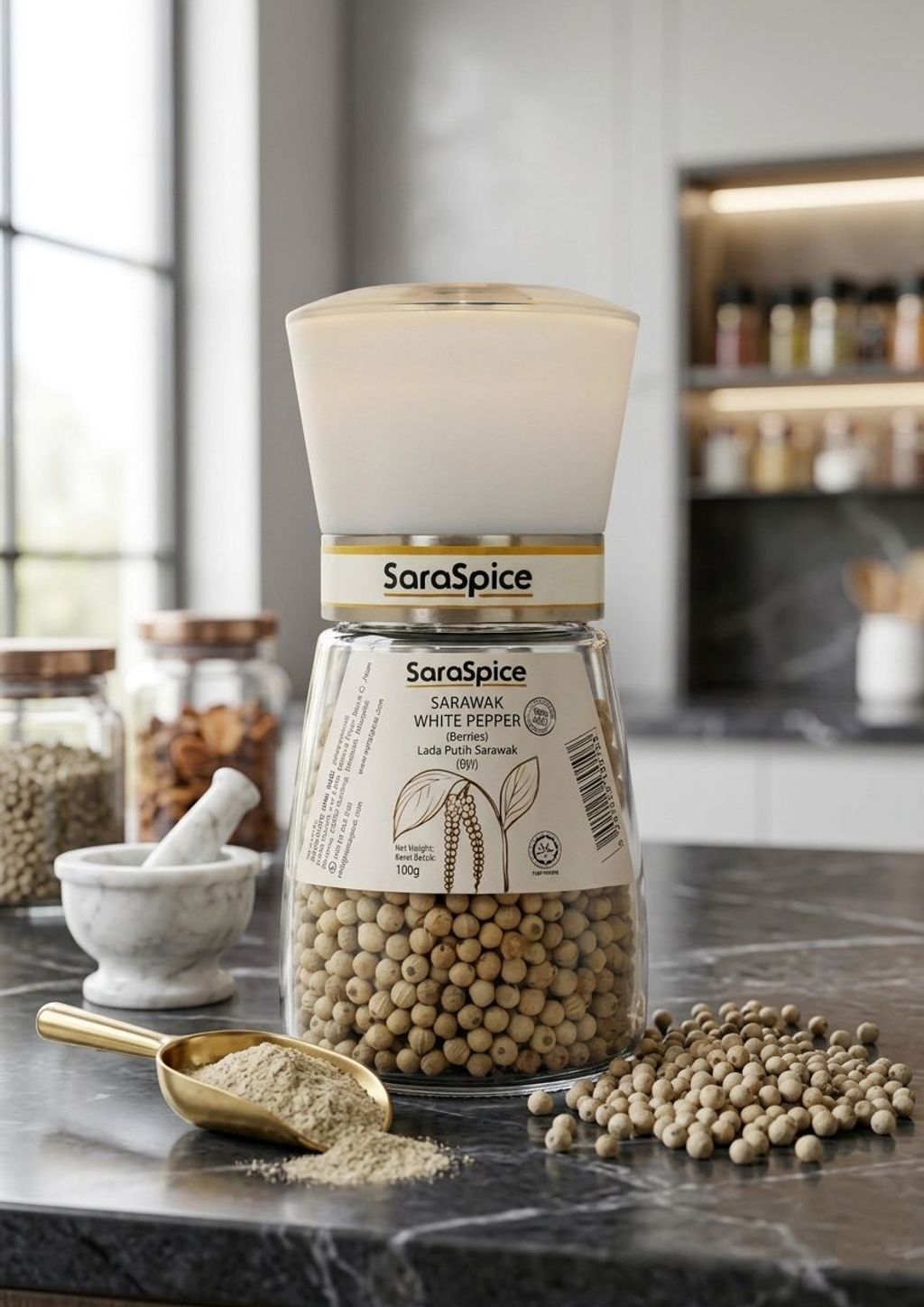 SARASPICE GRINDER WHITEPEPPER 100G
