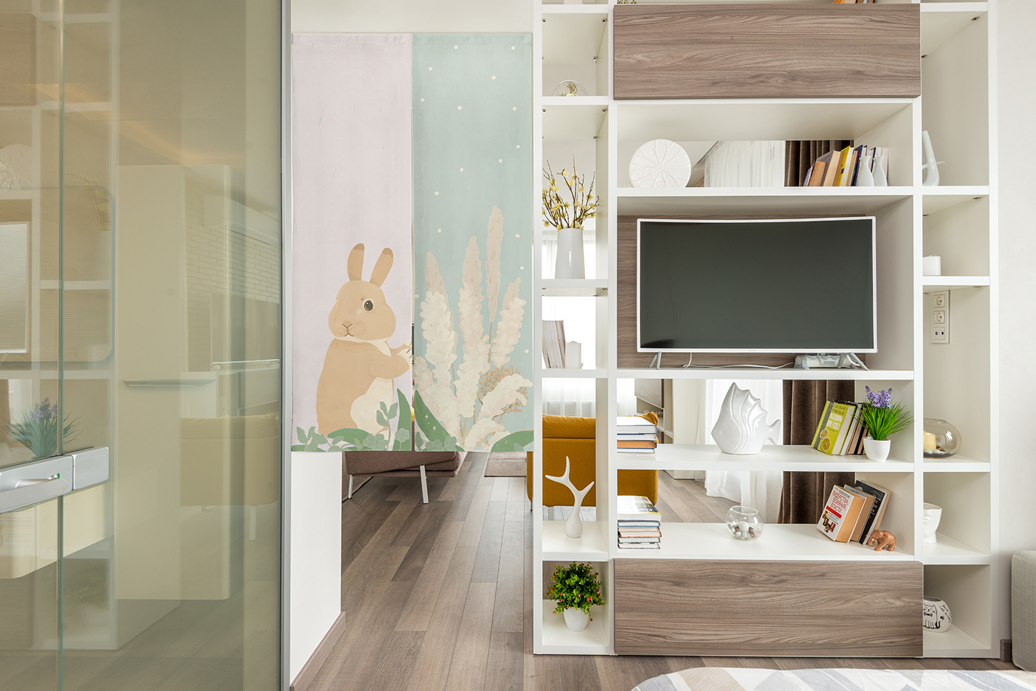 北歐風芒草兔子門簾 家居佈置 北歐風門簾掛簾風水門簾風水簾浴室門簾長門簾門簾北歐房間門簾對開門簾可愛門簾棉麻門簾