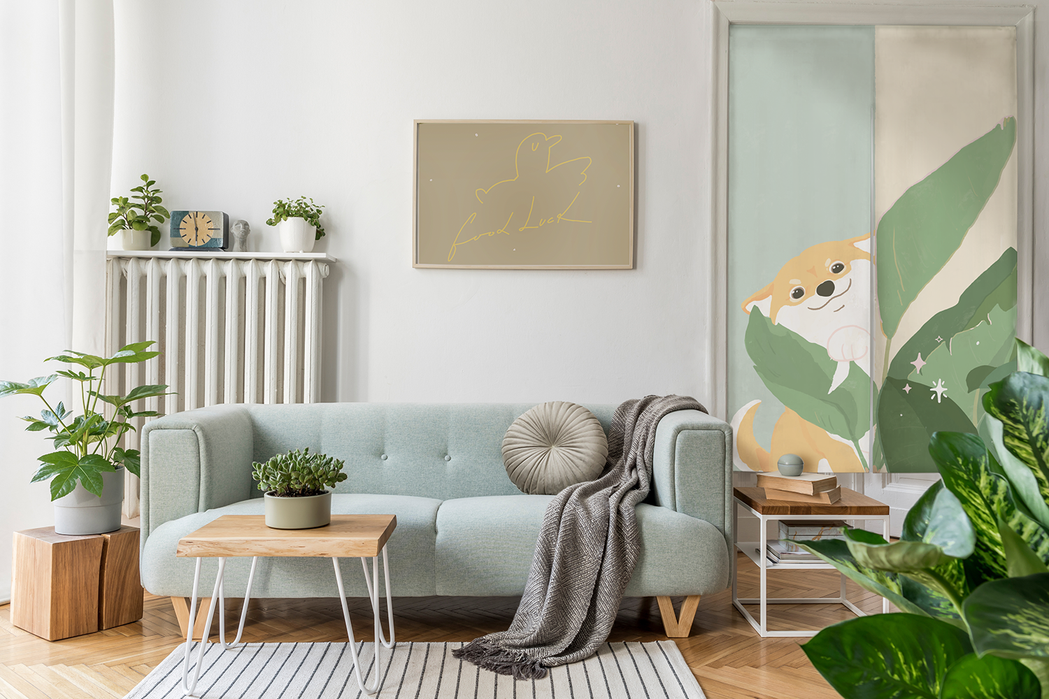 好奇汪汪柴犬 簡約北歐門簾北歐風客廳門簾廚房門簾廁所門簾