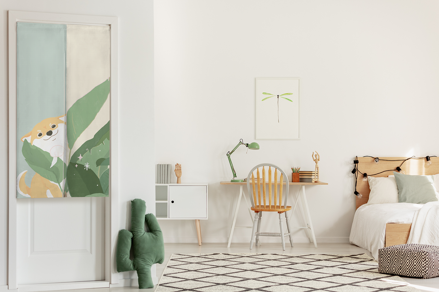 好奇汪汪柴犬 簡約北歐門簾北歐風客廳門簾廚房門簾廁所門簾