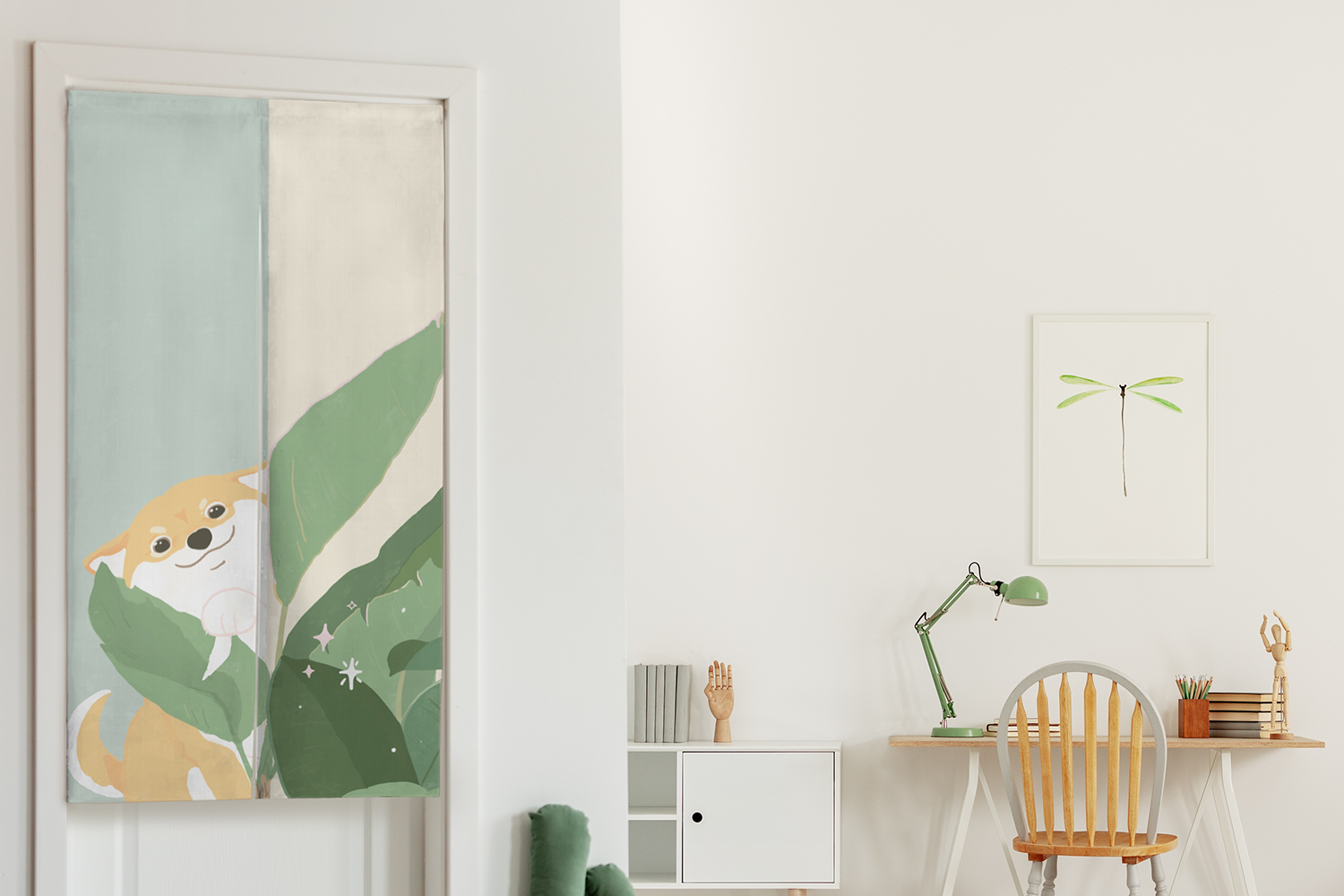 好奇汪汪柴犬 簡約北歐門簾北歐風客廳門簾廚房門簾廁所門簾