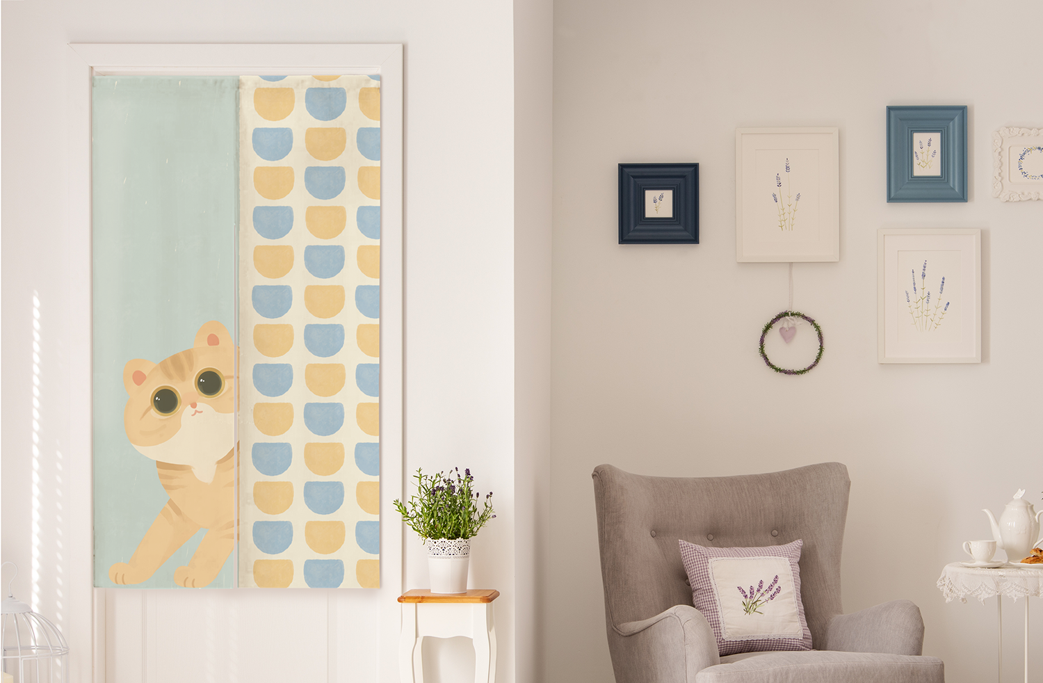 探出頭柴犬 簡約點點北歐門簾 布簾門簾北歐風 廚房門簾 客廳門簾 廁所門簾