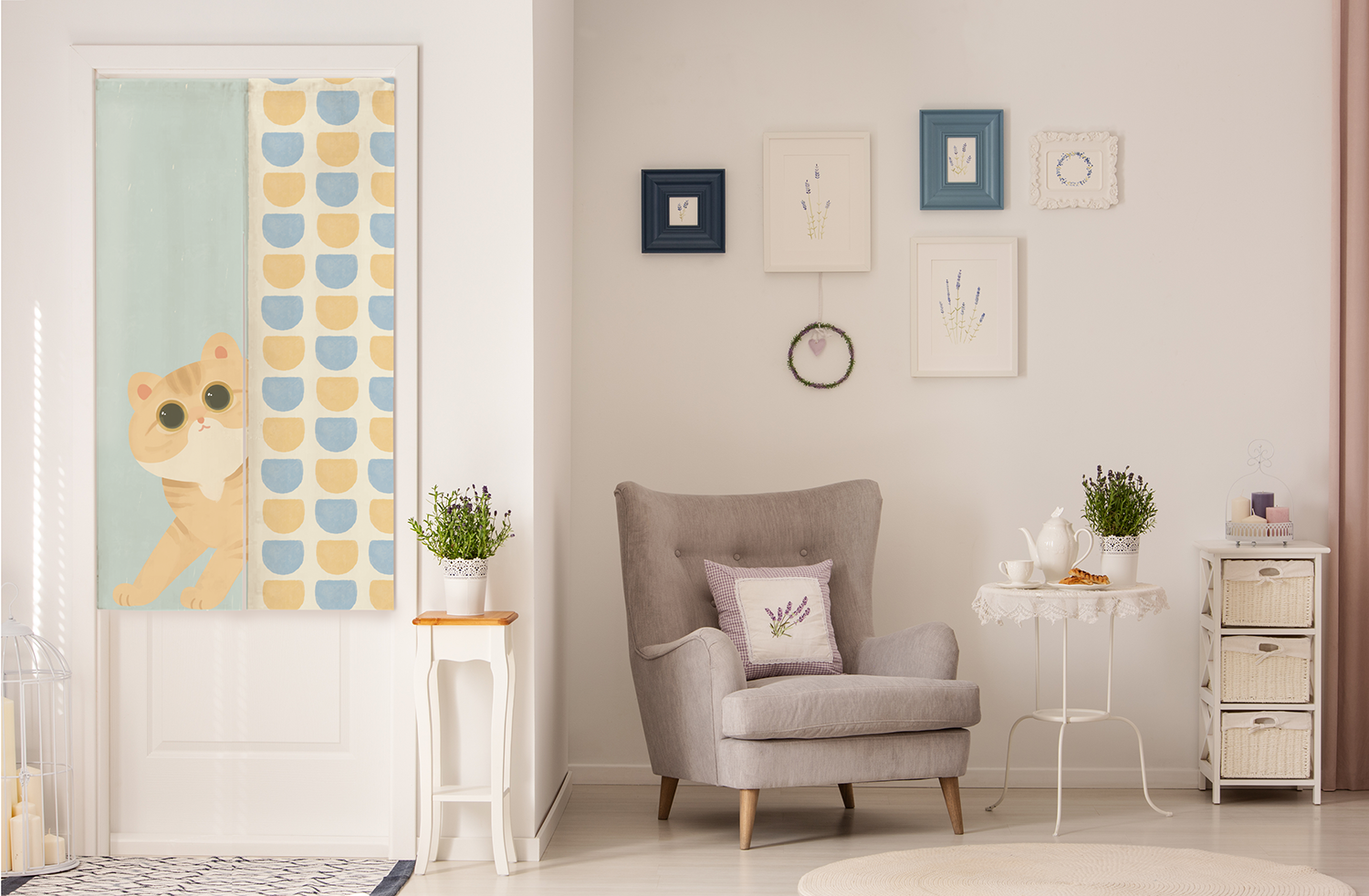 探出頭柴犬 簡約點點北歐門簾 布簾門簾北歐風 廚房門簾 客廳門簾 廁所門簾