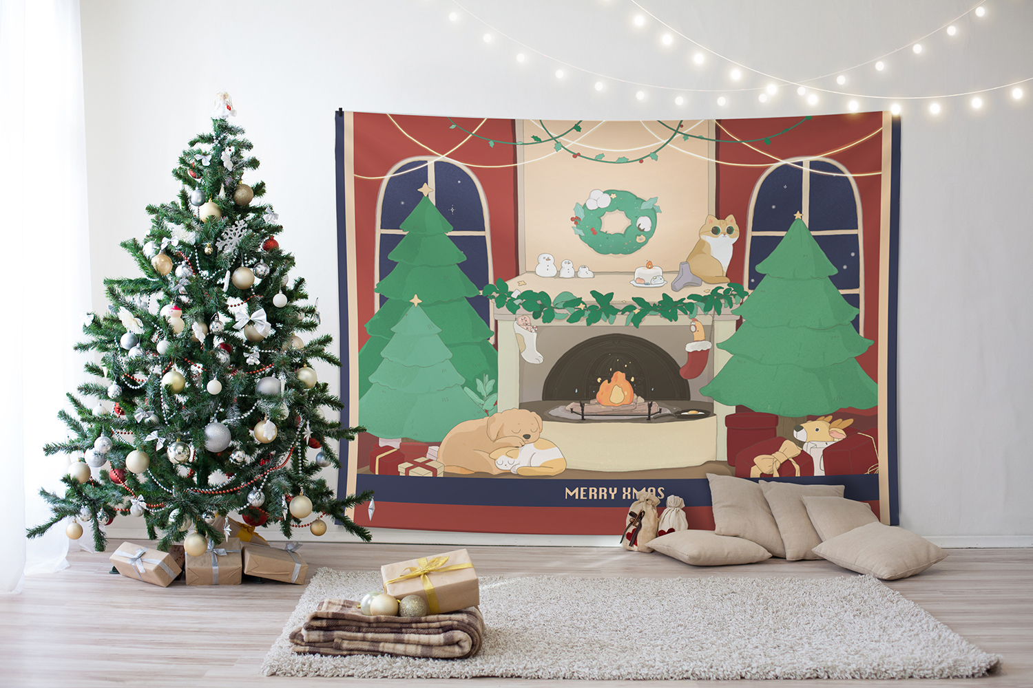 暖心冬日 聖誕掛布 聖誕節掛布 聖誕佈置 聖誕裝飾 耶誕掛畫掛毯