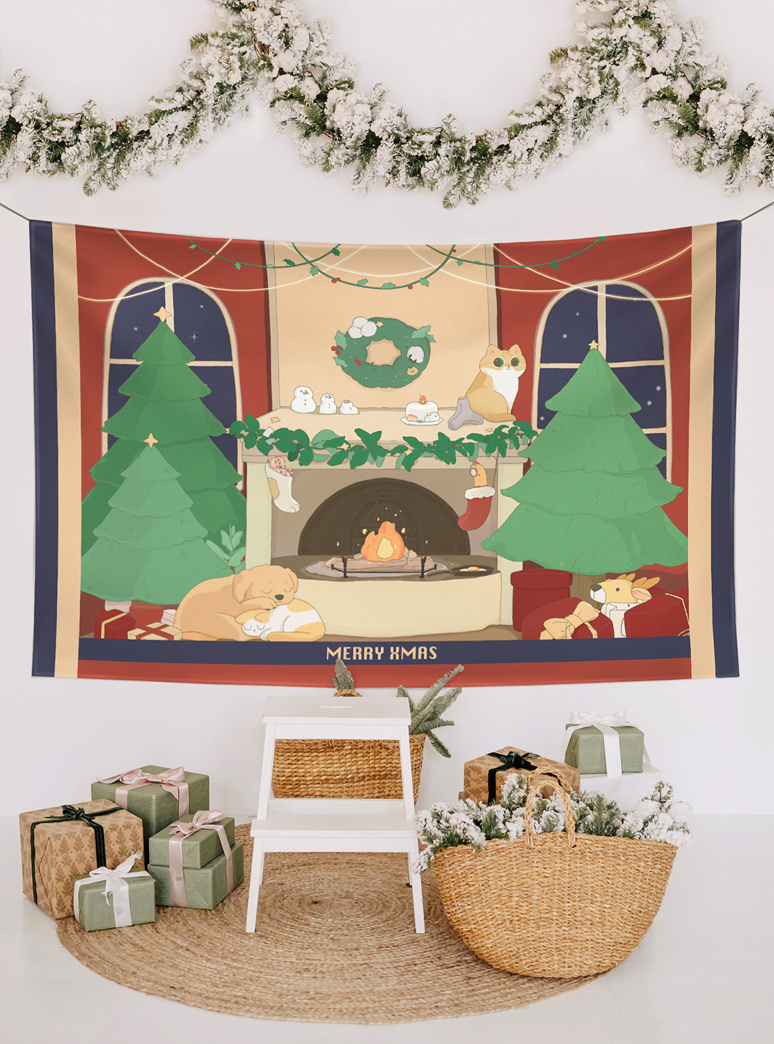 暖心冬日 聖誕掛布 聖誕節掛布 聖誕佈置 聖誕裝飾 耶誕掛畫掛毯