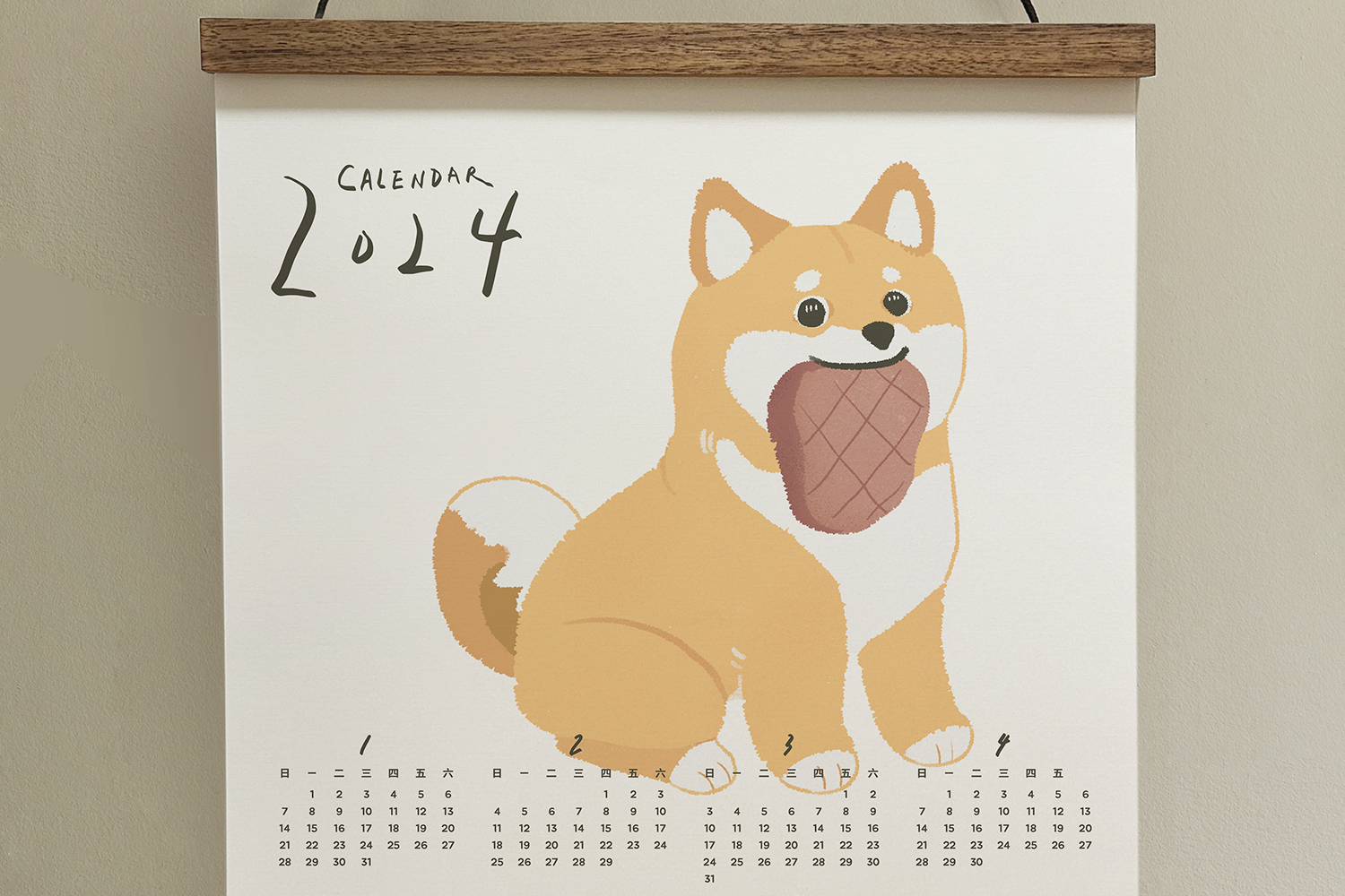 森蕗 2024年曆 叼肉柴犬掛曆海報 居家佈置 店面佈置 咖啡廳佈置