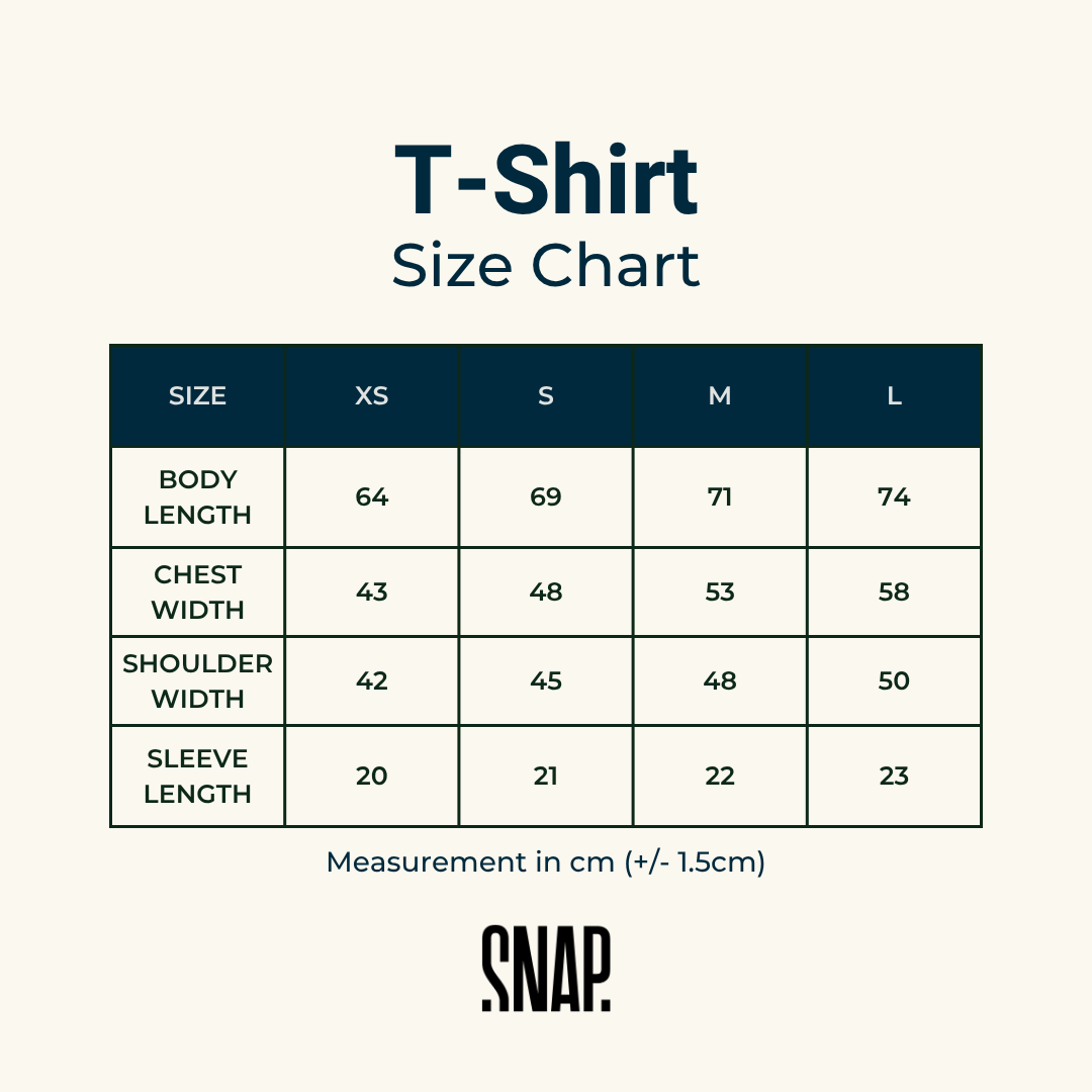 SNAP TEE Size Chart