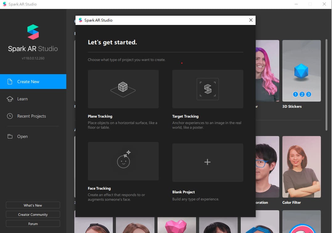 開啟新的專案，並選擇Face Traking