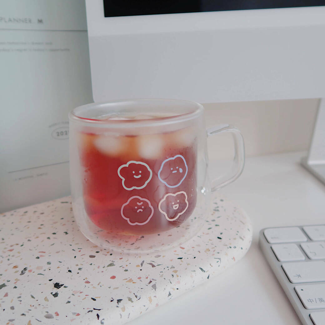 喜怒哀樂 雙層把手玻璃杯