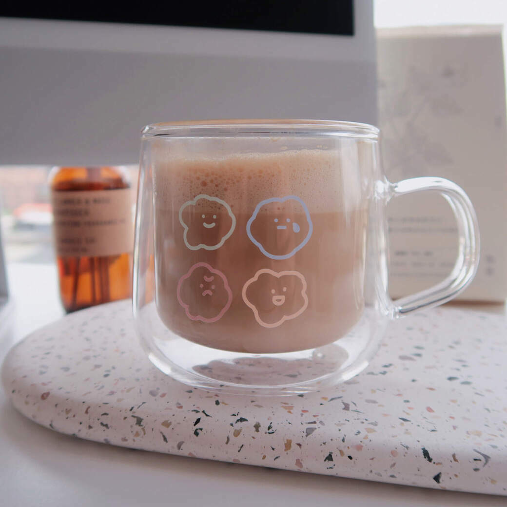 喜怒哀樂 雙層把手玻璃杯