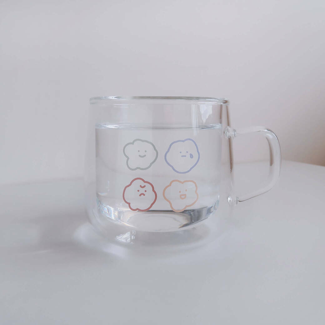 喜怒哀樂 雙層把手玻璃杯