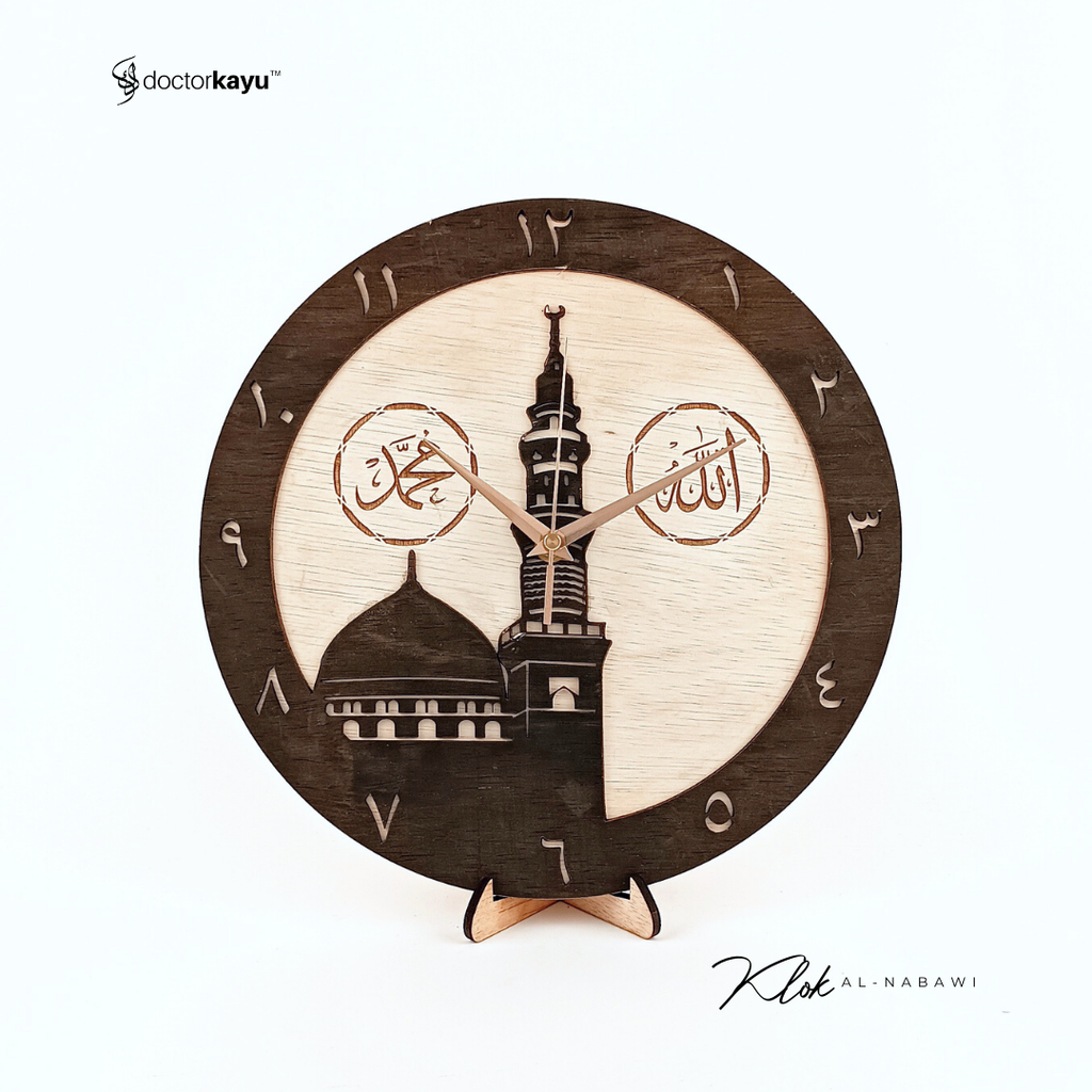 WOODEN -WALL-CLOCK-MOSQUE-JAM-DINDING KAYU MASJID-ALNABAWI-1