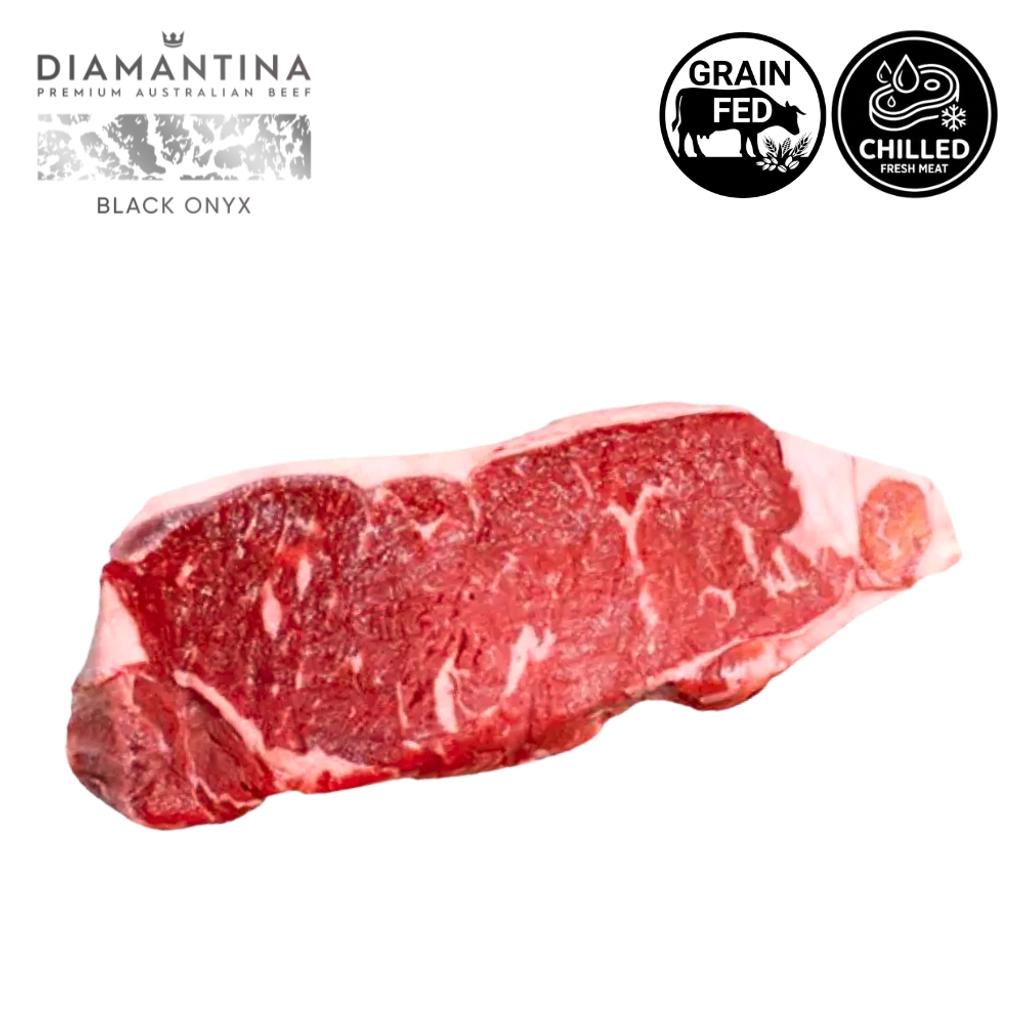Australian Premium Angus Black Onyx Striploin  MB5  Grain Fed  Chilled  Slide