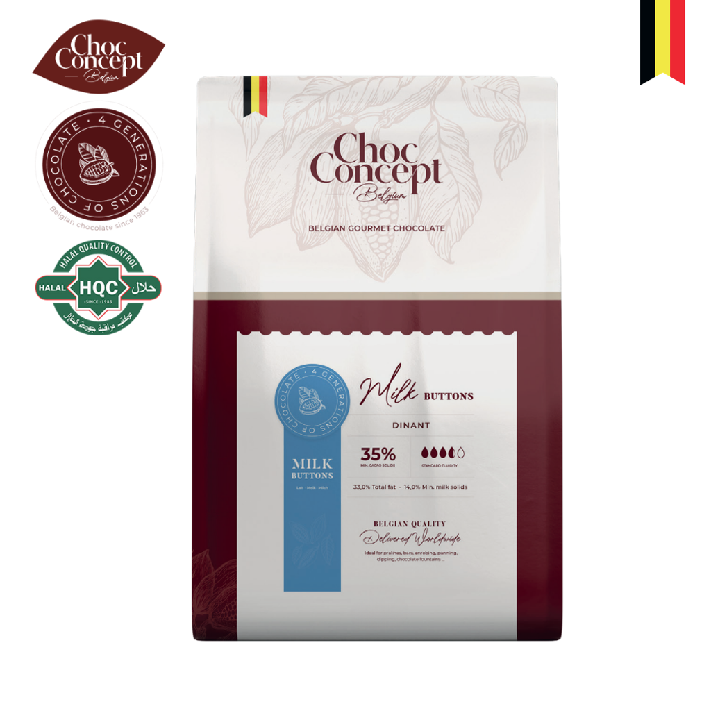 CHOCO CONCEPT Buttons Dinant Milk 35% Chocolate - 2.5KG _ Chilled