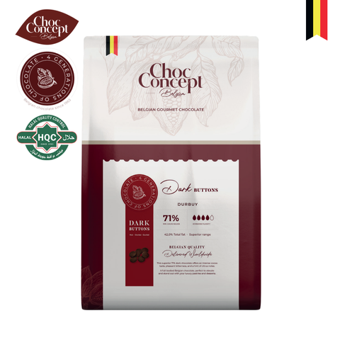 CHOCO CONCEPT Dark Buttons Durbuy Dark 71% Chocolate - 2.5KG _ Chilled