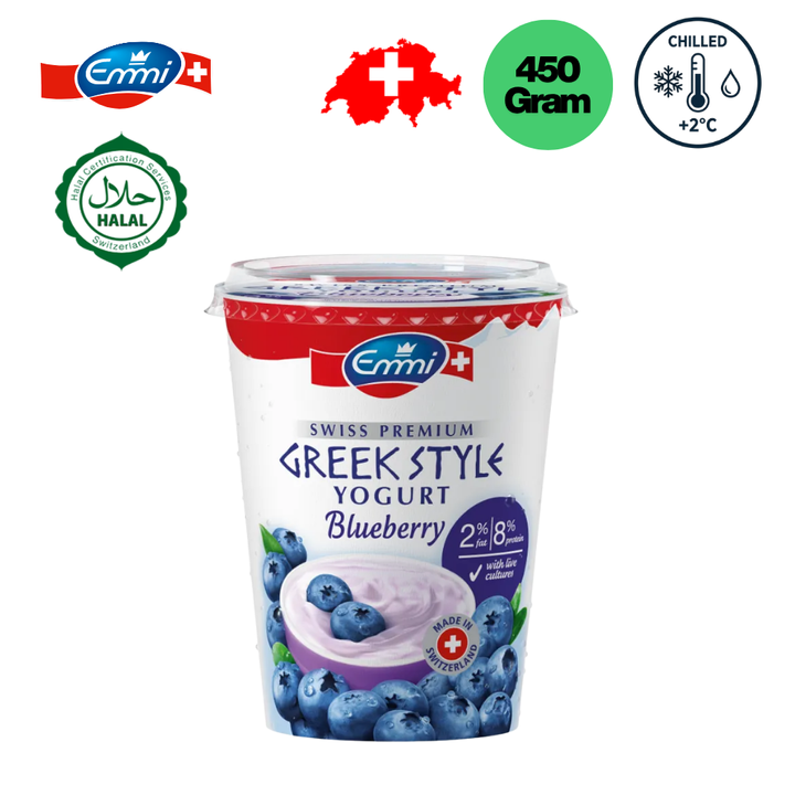 EMMI Swiss Premium Greek Style Yogurt Blueberry 2% - 450g (Chilled)