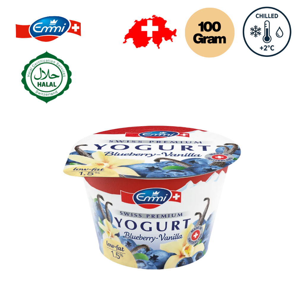 EMMI Swiss Premium Yogurt Blueberry Vanilla - 100g (Chilled)