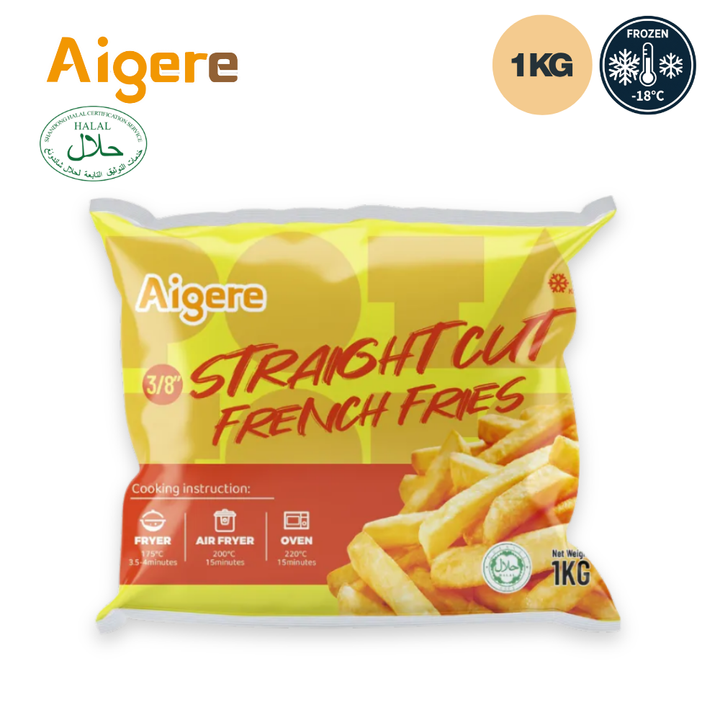 Aigere 3_8′ Straight Cut Fries 1KG _ Halal _ Frozen