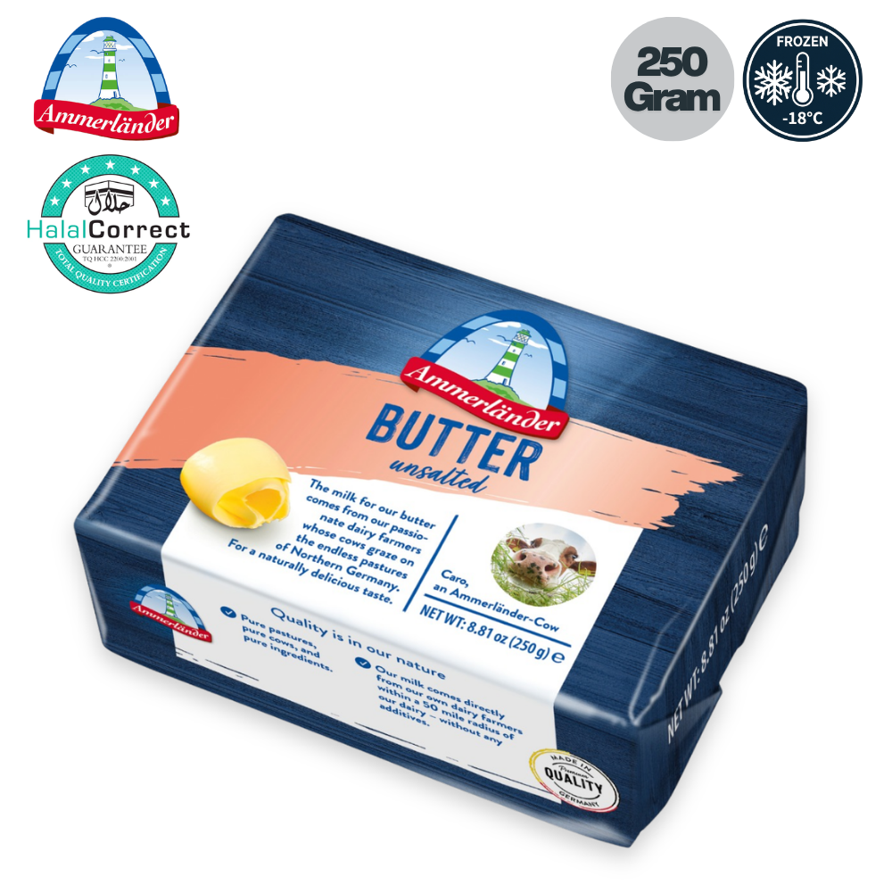 AMMERLANDER Unsalted lactic Butter 250g  Halal  Frozen COVER