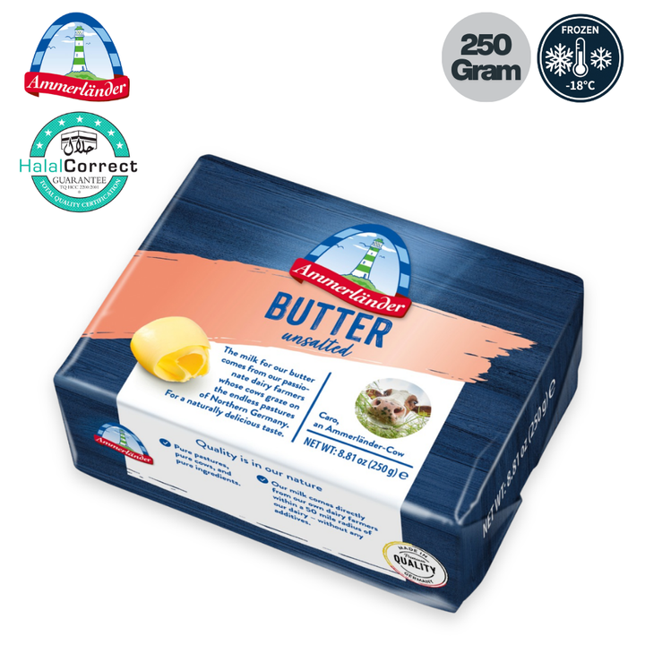 AMMERLANDER Unsalted lactic Butter 250g  Halal  Frozen COVER