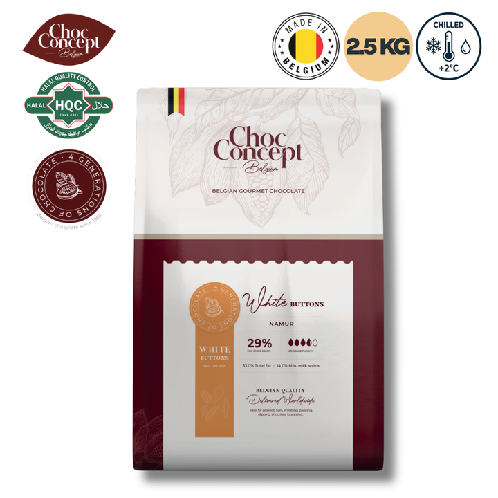 CHOCO CONCEPT Buttons Namur White 29% Chocolate - 2.5KG  Chilled