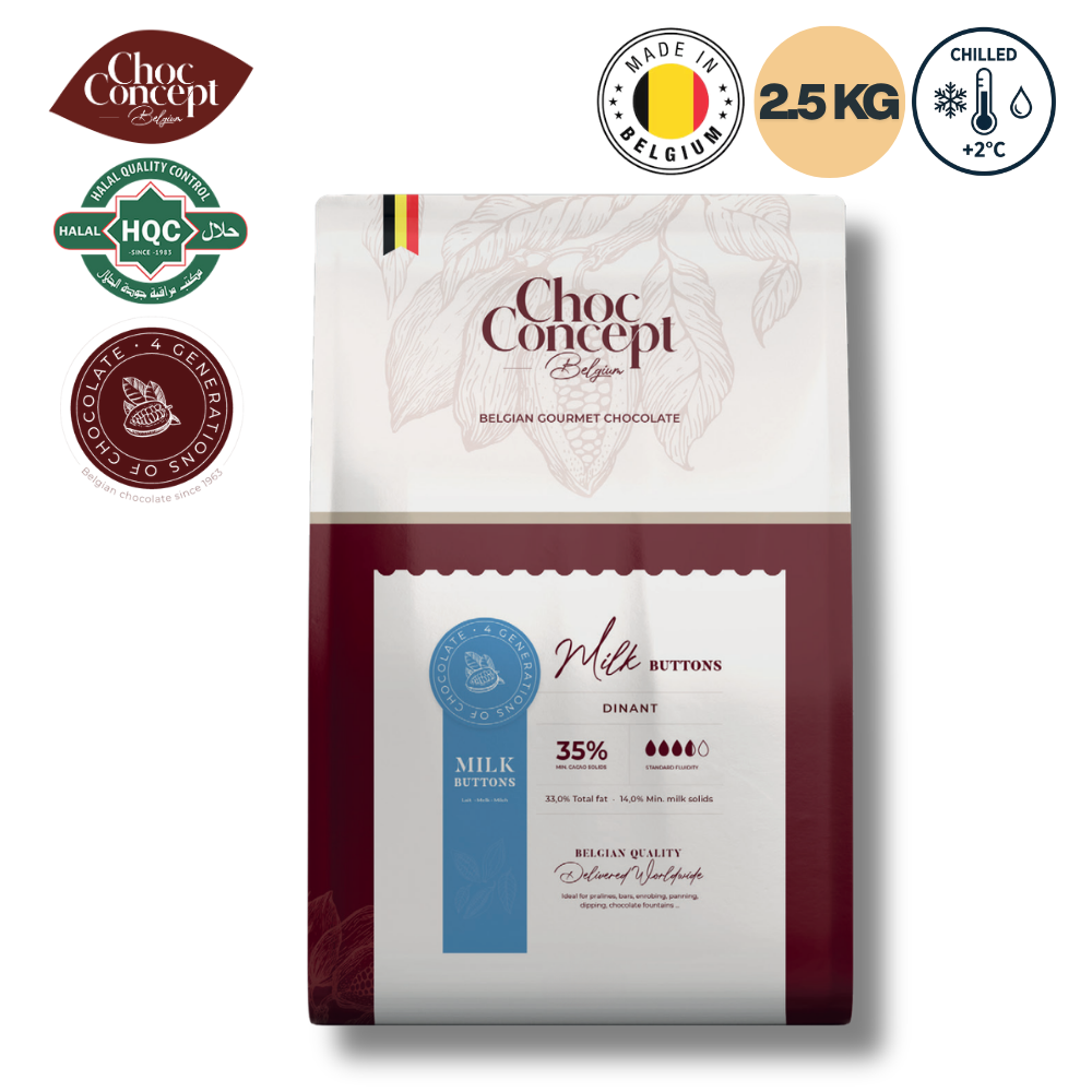 CHOCO CONCEPT Buttons Dinant Milk 35% Chocolate - 2.5KG  Chilled (1)
