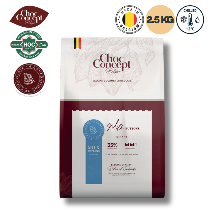 CHOCO CONCEPT Buttons Dinant Milk 35% Chocolate - 2.5KG  Chilled (1)