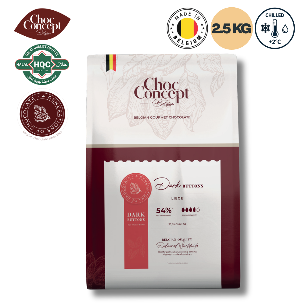 CHOCO CONCEPT Buttons Liège Dark 54% Chocolate - 2.5KG  Chilled