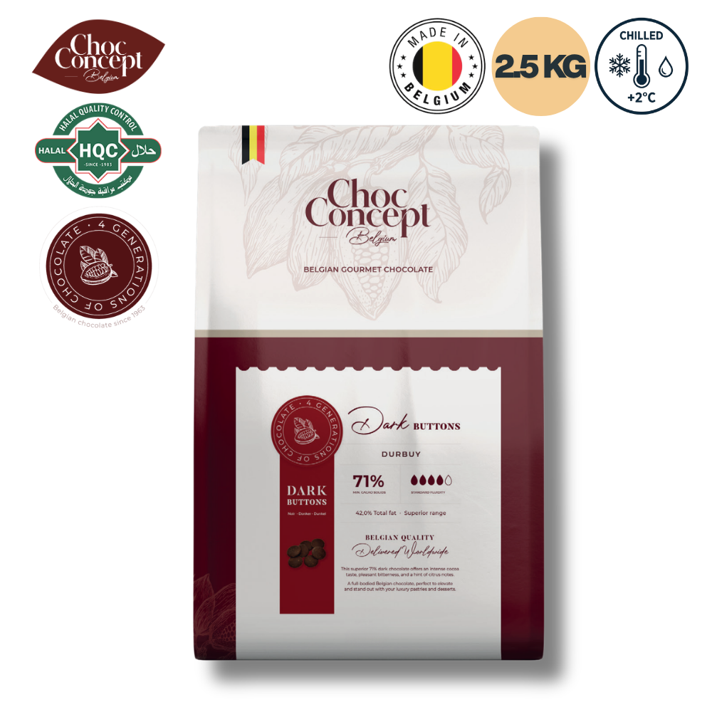 CHOCO CONCEPT Dark Buttons Durbuy Dark 71% Chocolate - 2.5KG  Chilled