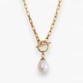 Graceful Teardrop Natural Pearl OT Hook Titanium Steel Necklace OT扣水滴珍珠不掉色钛钢项链 FSWPD08024ST