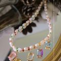 Dopamine natural pearl necklace with detachable dual colour pendant 多巴胺迷你巴洛克珍珠项链可拆卸双色钻吊坠 FSWNN06035S