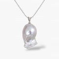 Rare Silver Blue Baroque Pearl Pendant Necklace