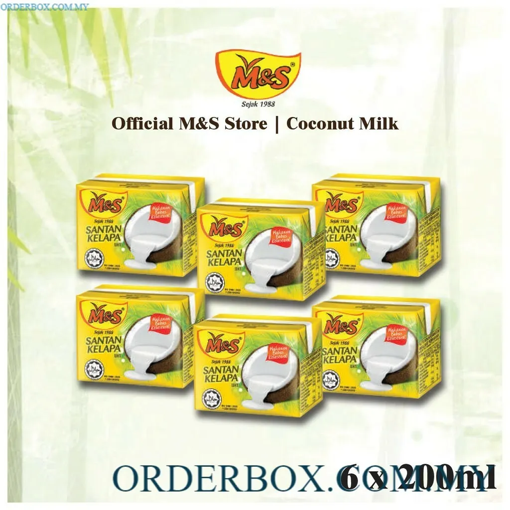 M S Uht Coconut Milk 200ml X 6 Packets Orderbox
