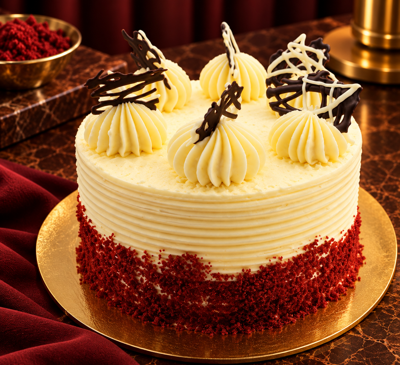 Luxurious Red Velvet Chocolate-Decorated Cake
