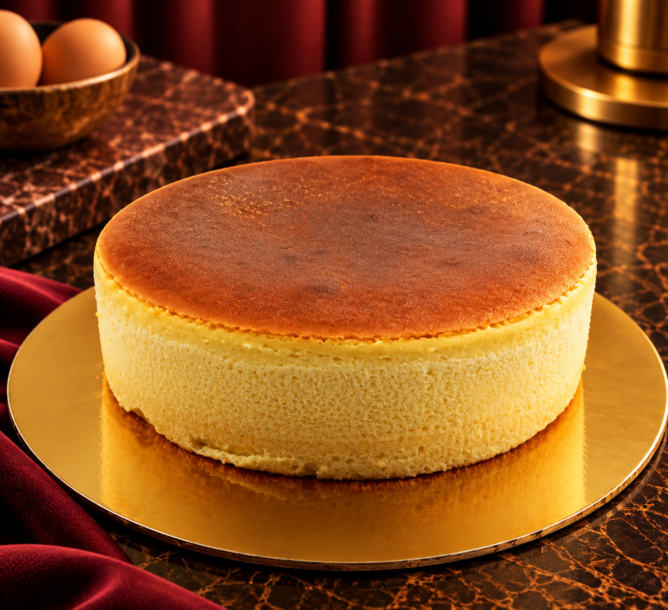 Golden Japanese Cheesecake Still Life