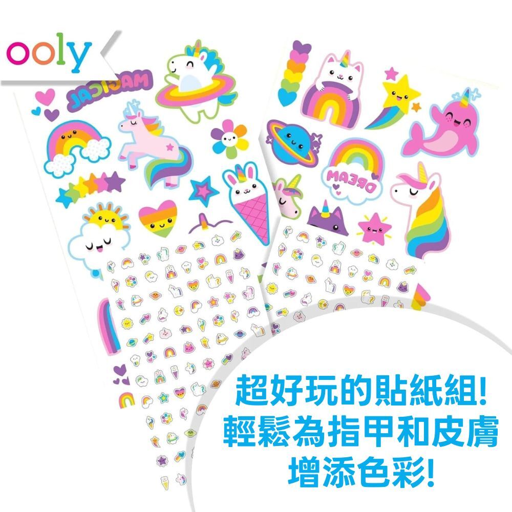 【美國OOLY】 Tattoo Palooza 兒童紋身指甲貼紙遊戲組-獨角獸與彩虹 (2)