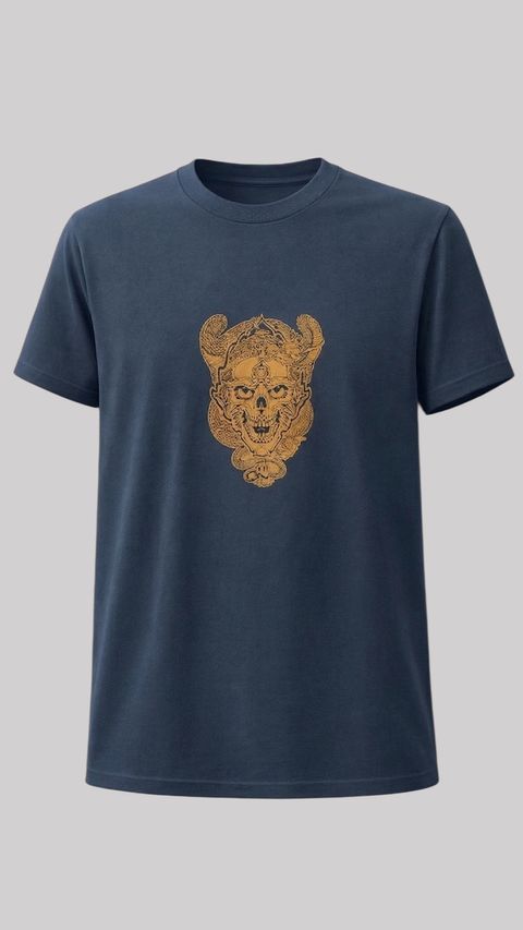 菲力普 瑠 的設計 經典骷髏頭 T-Shirt 金色 正面